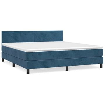 Vidaxl Box spring postelja z vzmetnico temno modra 160x200 cm žamet