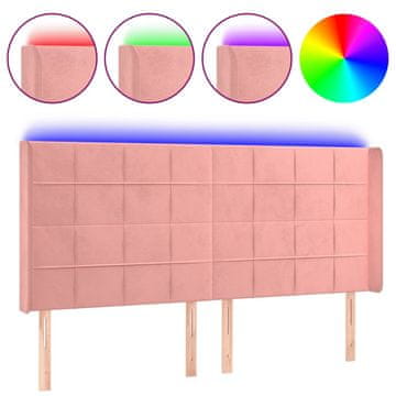Vidaxl LED posteljno vzglavje roza 203x16x118/128 cm žamet