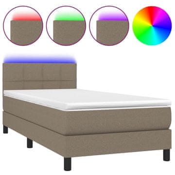 Vidaxl Box spring postelja z vzmetnico LED taupe 90x200 cm blago