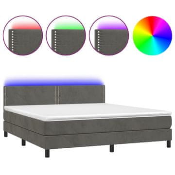 Vidaxl Box spring postelja z vzmetnico LED temno siva 180x200 cm žamet