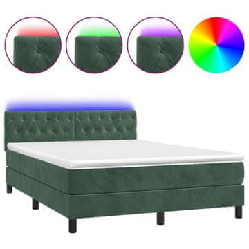Vidaxl Box spring postelja z vzmetnico LED tem. zelena 140x200cm žamet