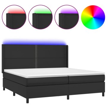 Vidaxl Box spring postelja z vzmetnico LED črna 200x200cm umetno usnje
