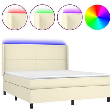 Vidaxl Box spring postelja z vzmetnico LED krem 160x200cm umetno usnje