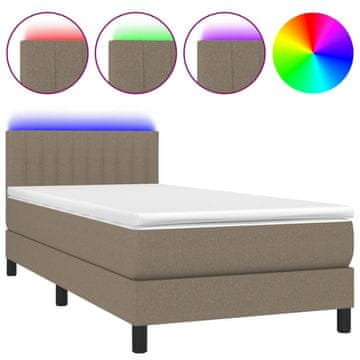 Vidaxl Box spring postelja z vzmetnico LED taupe 100x200 cm blago