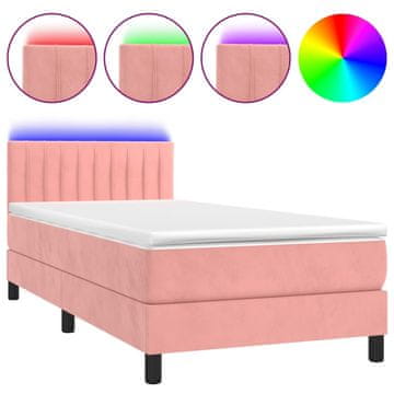 Vidaxl Box spring postelja z vzmetnico LED roza 90x200 cm žamet