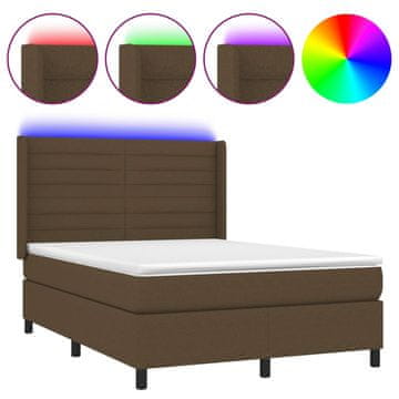 Vidaxl Box spring postelja z vzmetnico LED temno rjava 140x190cm blago