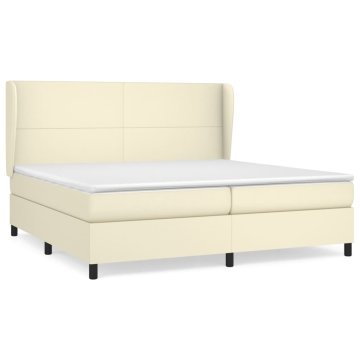 Vidaxl Box spring postelja z vzmetnico krem 200x200 cm umetno usnje