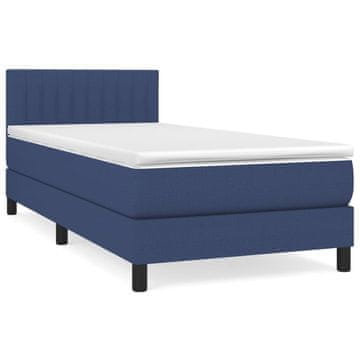 Vidaxl Box spring postelja z vzmetnico moder 90x200 cm blago