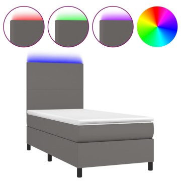 Vidaxl Box spring postelja z vzmetnico LED siva 80x200 cm umetno usnje