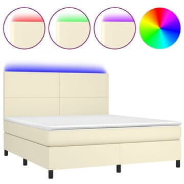 Vidaxl Box spring postelja z vzmetnico LED krem 160x200cm umetno usnje