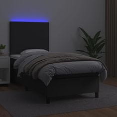Vidaxl Box spring postelja z vzmetnico LED črn 90x190 cm umetno usnje