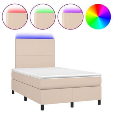 Vidaxl Box spring postelja z vzmetnico LED kapučino 120x200 cm