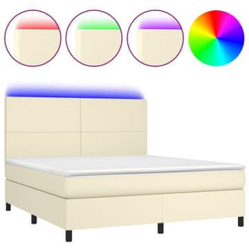 Vidaxl Box spring postelja z vzmetnico LED krem 180x200 cm