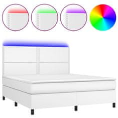 Vidaxl Box spring postelja z vzmetnico LED bela 160x200cm umetno usnje