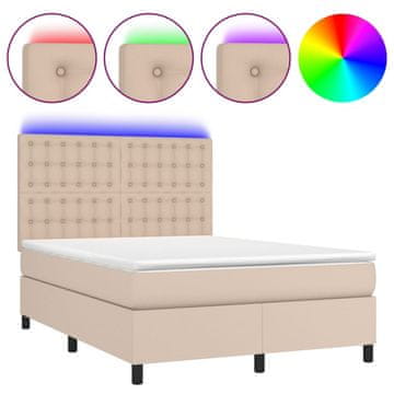 Vidaxl Box spring postelja z vzmetnico LED kapučino 140x200 cm