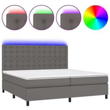 Vidaxl Box spring postelja z vzmetnico LED siva 200x200cm umetno usnje