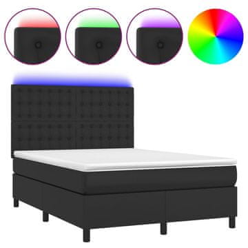 Vidaxl Box spring postelja z vzmetnico LED črna 140x190 cm um. usnje
