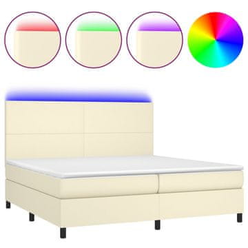 Vidaxl Box spring postelja z vzmetnico LED krem 200x200cm umetno usnje