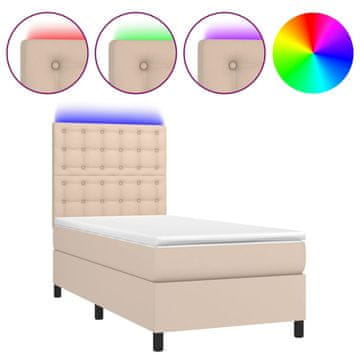 Vidaxl Box spring postelja z vzmetnico LED kapučino 80x200cm um. usnje
