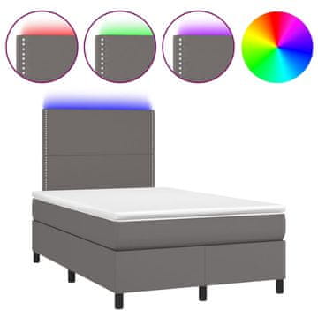 Vidaxl Box spring postelja z vzmetnico LED siva 120x200cm umetno usnje