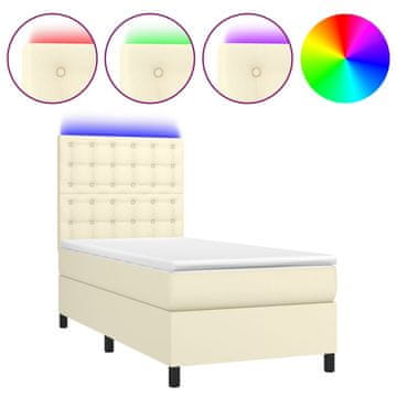 Vidaxl Box spring postelja z vzmetnico LED krem 80x200 cm umetno usnje