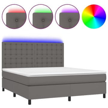 Vidaxl Box spring postelja z vzmetnico LED siva 160x200cm umetno usnje