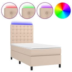 Vidaxl Box spring postelja z vzmetnico LED kapučino 90x190 cm