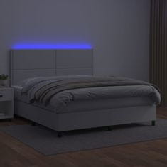 Vidaxl Box spring postelja z vzmetnico LED bela 160x200cm umetno usnje