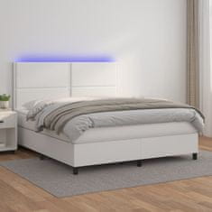 Vidaxl Box spring postelja z vzmetnico LED bela 160x200cm umetno usnje