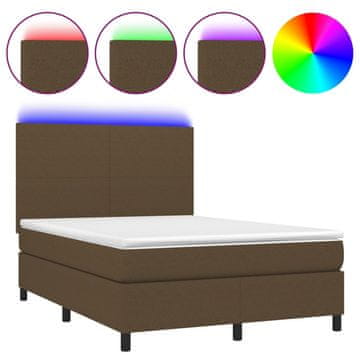 Vidaxl Box spring postelja z vzmetnico LED temno rjava 140x200cm blago