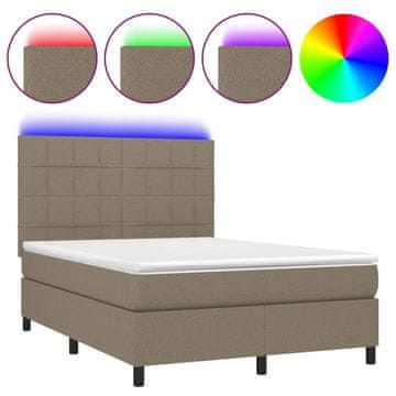 Vidaxl Box spring postelja z vzmetnico LED taupe 140x200 cm blago
