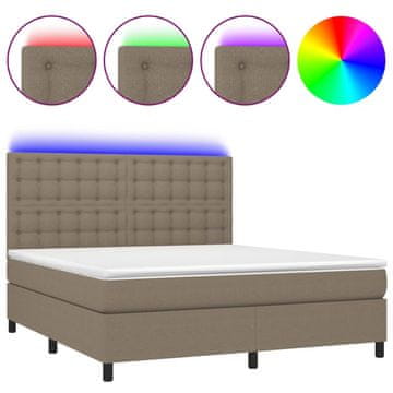 Vidaxl Box spring postelja z vzmetnico LED taupe 180x200 cm blago