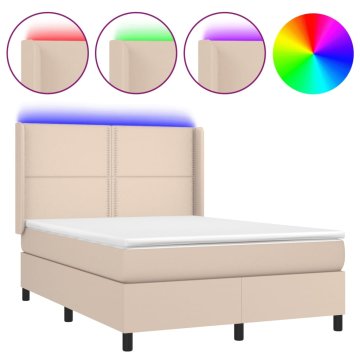 Vidaxl Box spring postelja z vzmetnico LED kapučino 140x190 cm