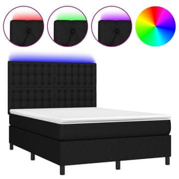 Vidaxl Box spring postelja z vzmetnico LED črna 140x190 cm blago