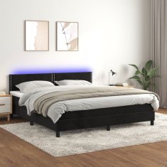 Vidaxl Box spring postelja z vzmetnico LED črna 160x200 cm žamet