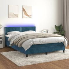 Vidaxl Box spring postelja z vzmetnico LED temno modra 140x200cm žamet