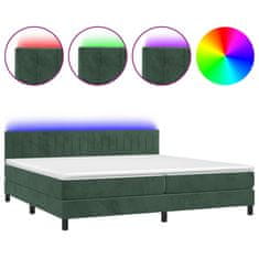 Vidaxl Box spring postelja z vzmetnico LED tem. zelena 200x200cm žamet