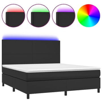 Vidaxl Box spring postelja z vzmetnico LED črna 180x200 cm um. usnje