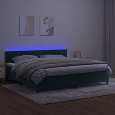 Vidaxl Box spring postelja z vzmetnico LED tem. zelena 200x200cm žamet