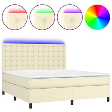 Vidaxl Box spring postelja z vzmetnico LED krem 180x200cm umetno usnje