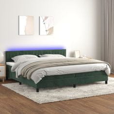 Vidaxl Box spring postelja z vzmetnico LED tem. zelena 200x200cm žamet