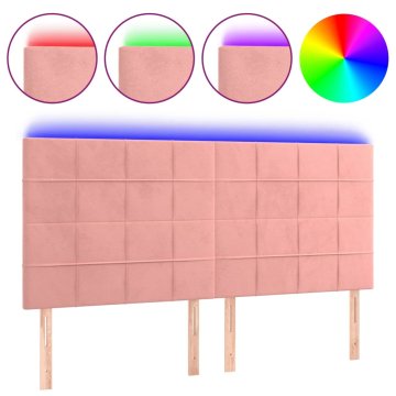 Vidaxl LED posteljno vzglavje roza 200x5x118/128 cm žamet
