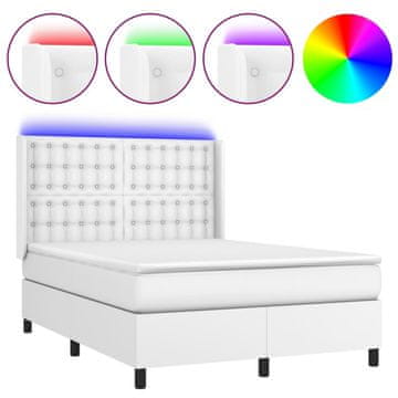 Vidaxl Box spring postelja z vzmetnico LED bela 140x200cm umetno usnje