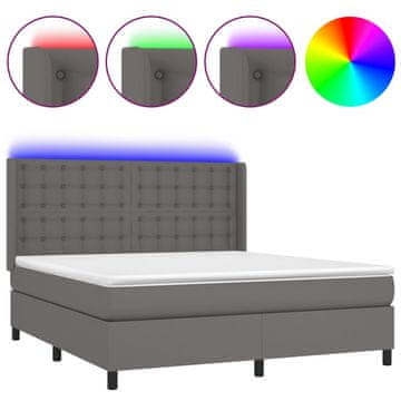 Vidaxl Box spring postelja z vzmetnico LED siva 160x200cm umetno usnje