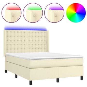 Vidaxl Box spring postelja z vzmetnico LED krem 140x190cm umetno usnje