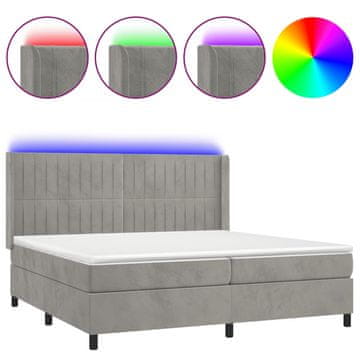 Vidaxl Box spring postelja z vzmetnico LED svetlo siva 200x200cm žamet