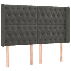 Vidaxl LED posteljno vzglavje temno sivo 147x16x118/128 cm žamet