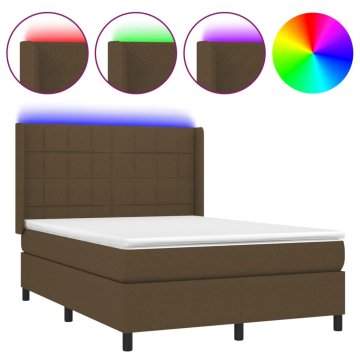 Vidaxl Box spring postelja z vzmetnico LED temno rjava 140x200cm blago