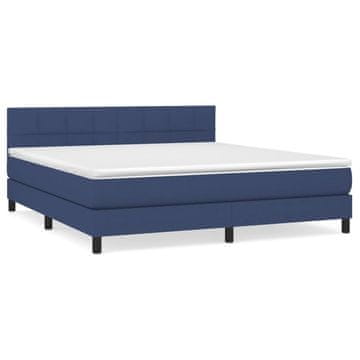 Vidaxl Box spring postelja z vzmetnico modra 160x200 cm blago