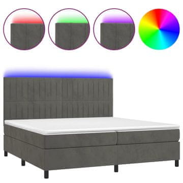 Vidaxl Box spring postelja z vzmetnico LED temno siva 200x200 cm žamet